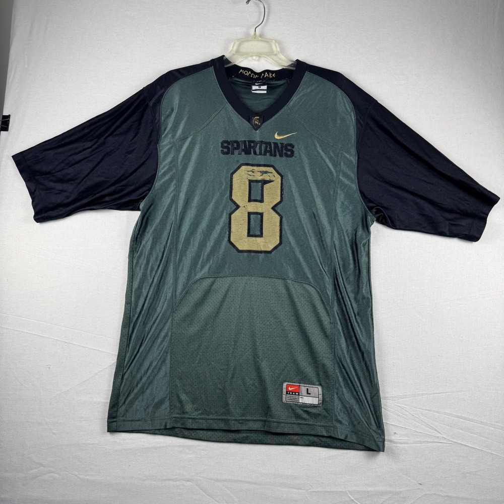 Nike Michigan State Spartans Jersey Mens Large Green Black #8 Molon Labe Mesh